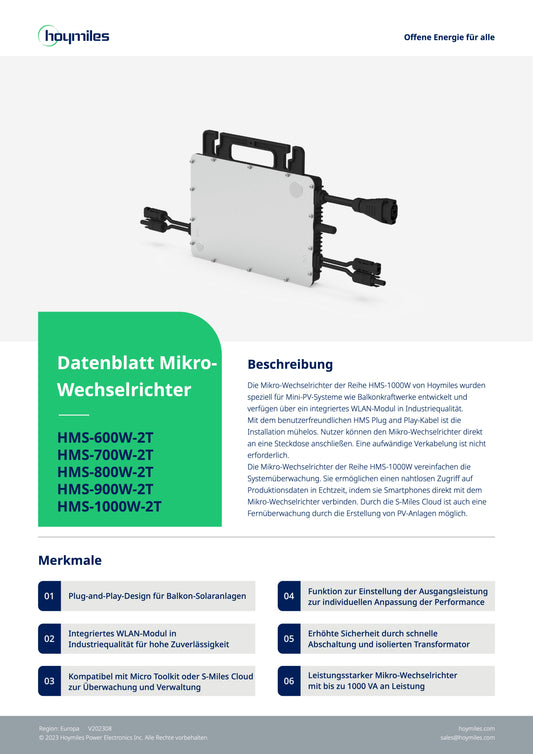 Hoymiles HMS-800W-2T WiFi Mikrowechselrichter - Silber