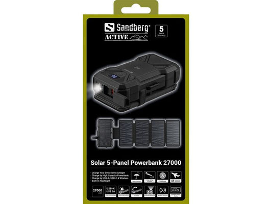 Sandberg Solar 5-Panel Powerbank 27000 mAh – Outdoor & Camping
