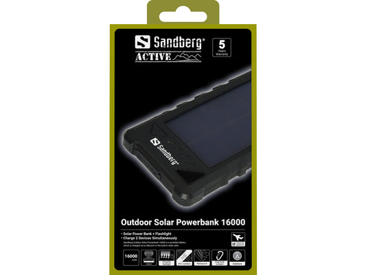 Sandberg Solar Powerbank 16000 mAh Outdoor – IP67 wasserdicht, USB-C PD, Schnellladen