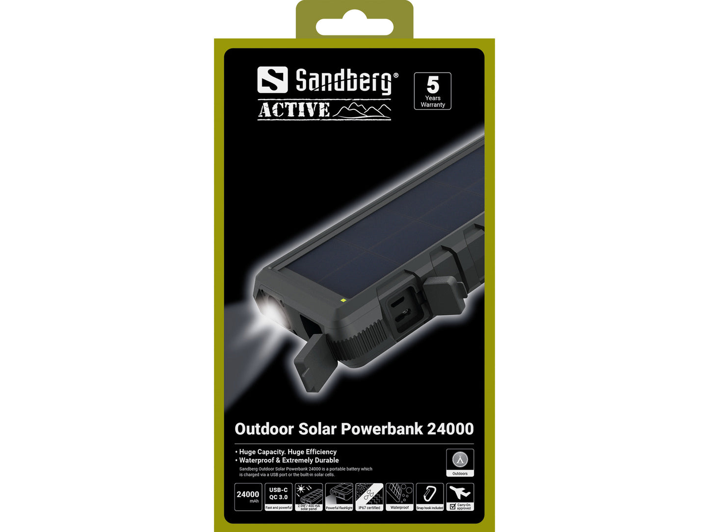 Sandberg Outdoor Solar Powerbank 24000 mAh – IP67 wasserdicht, USB-C PD, QC 3.0, Solar Powerbank