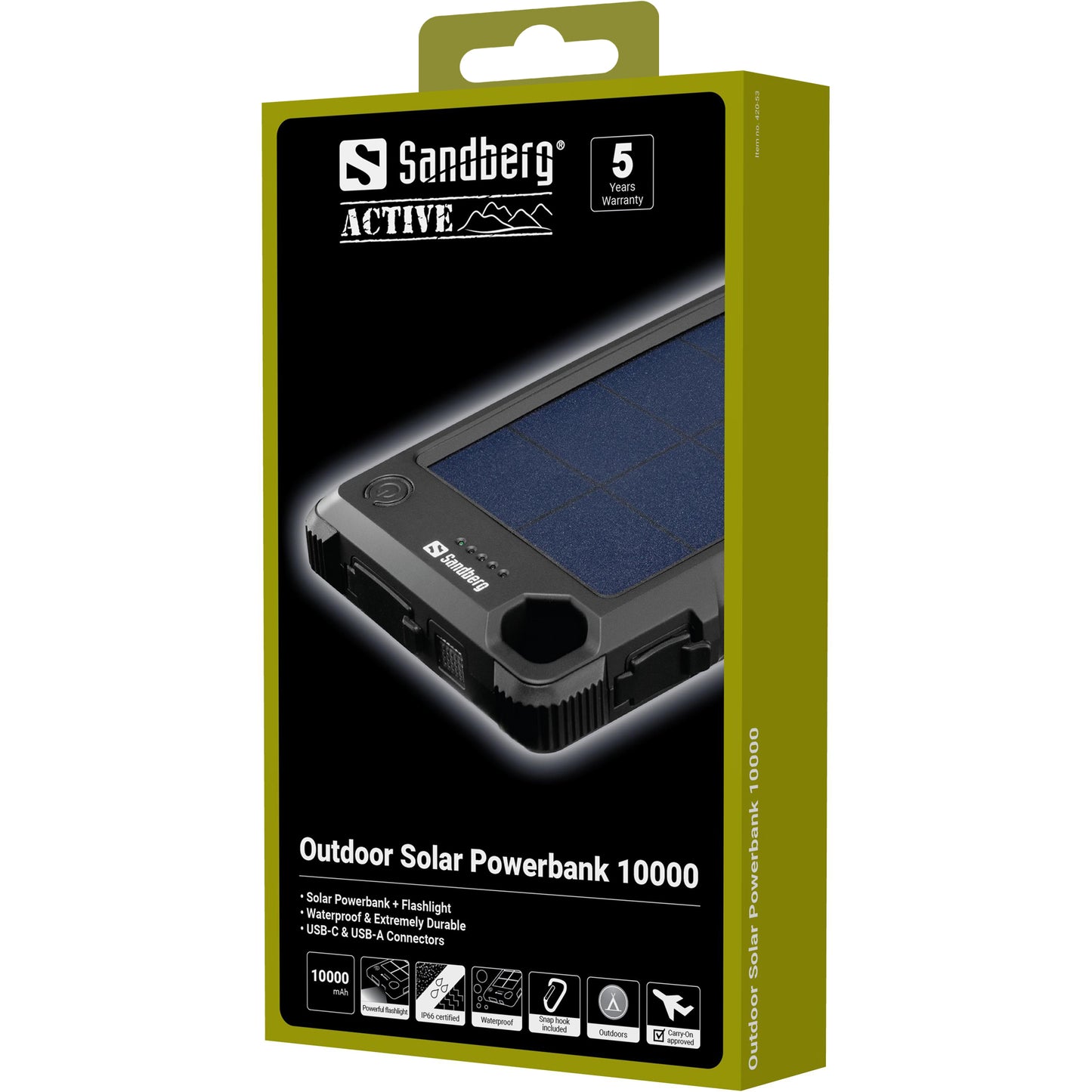 Sandberg Outdoor Solar Powerbank 10000 mAh – IP66 wasserdicht, USB-C PD, Camping & Reisen