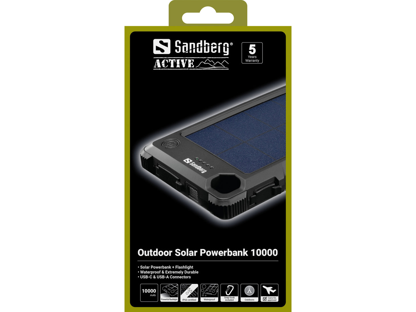 Sandberg Outdoor Solar Powerbank 10000 mAh – IP66 wasserdicht, USB-C PD, Camping & Reisen