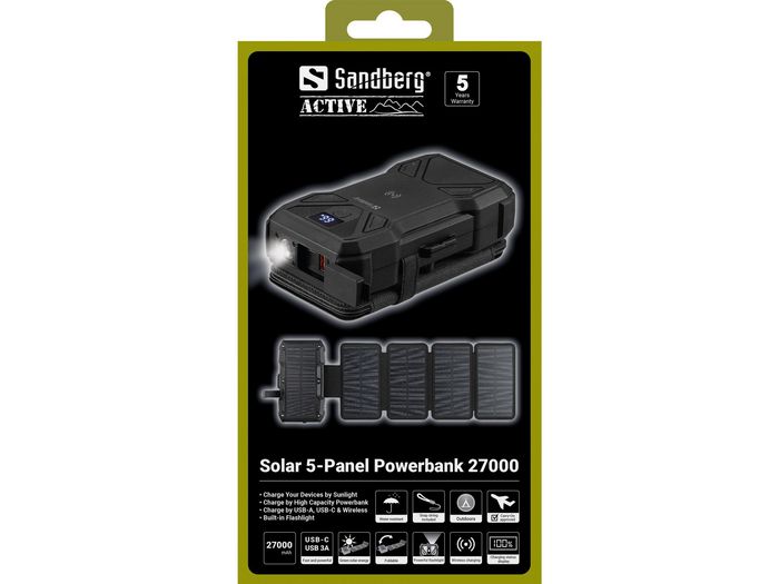 Sandberg Solar 5-Panel Powerbank 27000 mAh – Outdoor & Camping