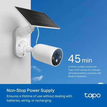 TP-Link Tapo C425 Solar Kamera Set – 2K WLAN Outdoor Sicherheitskamera mit Solarpanel A201