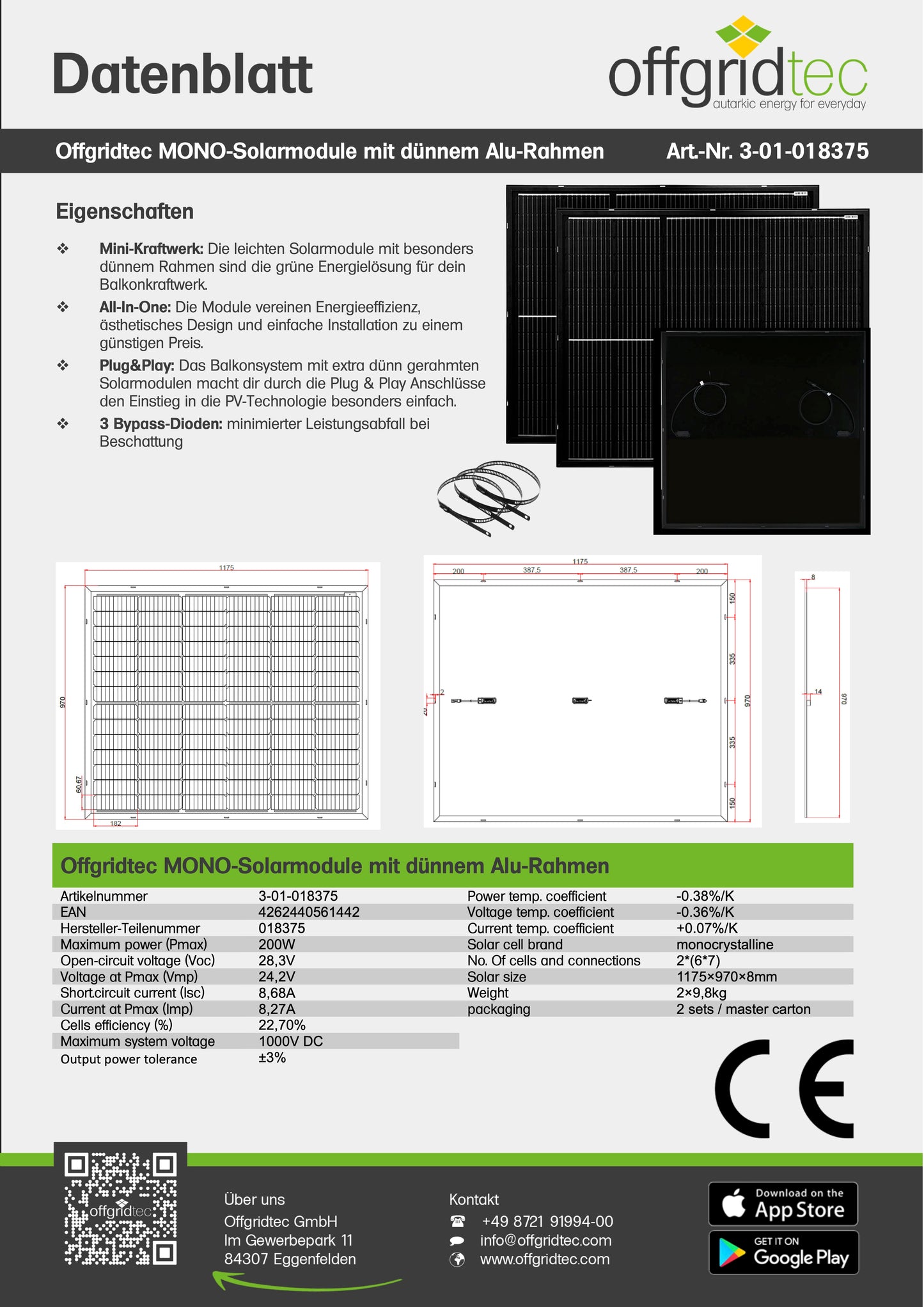 800W Balkonkraftwerk mit extra leichten Modulen, Growatt Speicher, Balkongeländer-Halterung