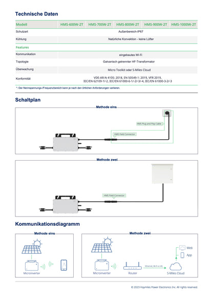 900W Solar Balkonkraftwerk, HMS-800W-2T, Bifazial Full Black, Kabellänge & Halterung wählbar